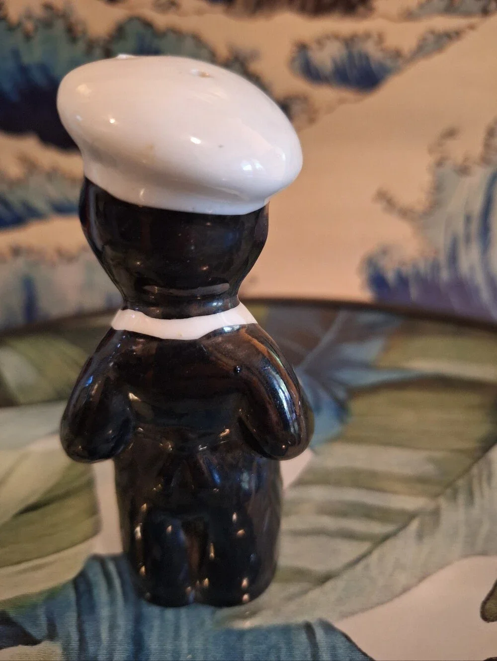 Vintage Black Americana Ceramic Chef Single S&P with White Hat & Apron